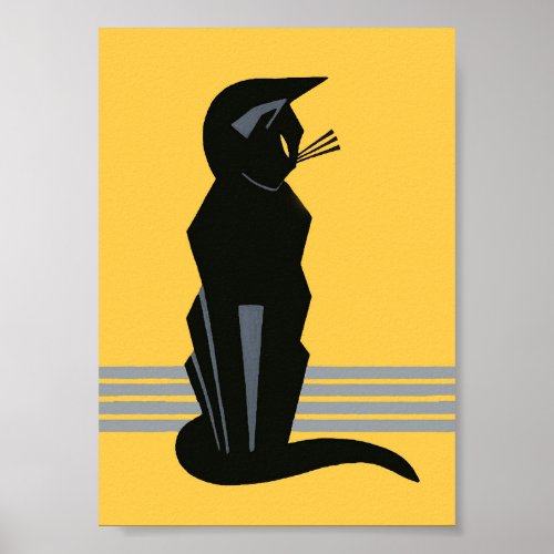 Black Cat Art Deco Vintage Animal Poster