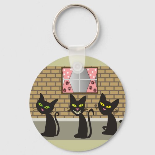 Black Cat Art Gifts We Three Amigos Keychain