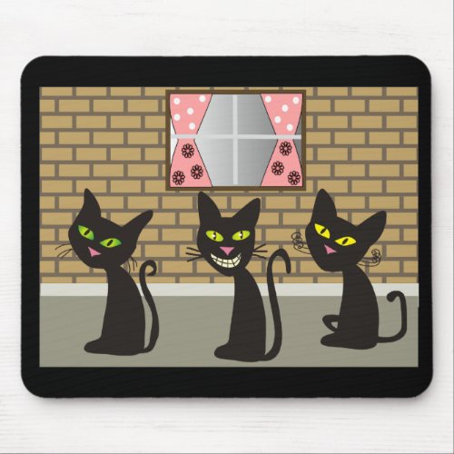 Black Cat Art Gifts We Three Amigos Mouse Pad