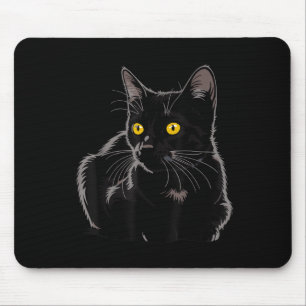 Black Cat Art Graphic With Yellow Eyes Cool Vintag Mouse Pad