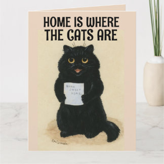 BLACK CAT ART HOME IS WHERE CATS ARE BIRTHDAY CARD