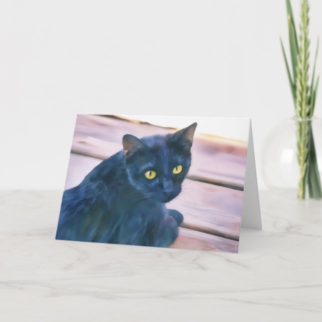 Black Cat Art Note Card (Front)