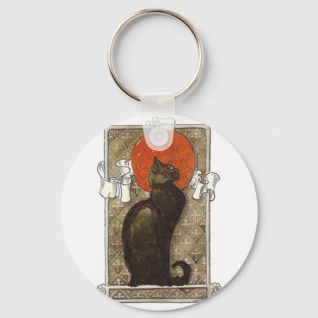 Black Cat - Art Nouveau - Theophile Steinlen Keychain (Front)