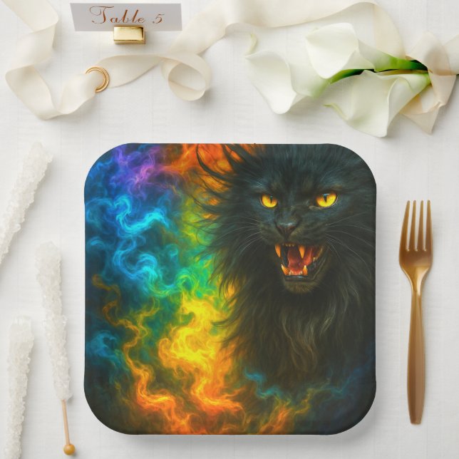 Black Cat Art Paper Plates (Wedding)