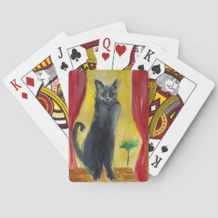 Black cat art poker cards
