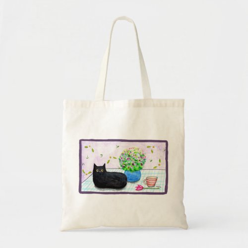 Black Cat Art Quirky Cat Folk Art Cat Lover Gift Tote Bag