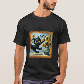 Black Cat Art Sunflowers Purrflowers by Vincent Ca T-Shirt