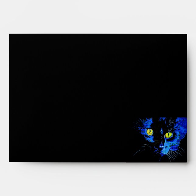 Black Cat Artistic Portrait With Striking Yellow E Envelope (Front)