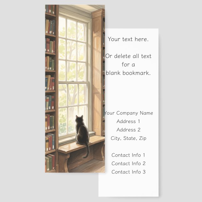 Black Cat at Library Window Business Promotional Bookmarks (Front & Back)
