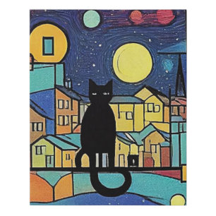 Black Cat at night 2 Faux Canvas Print