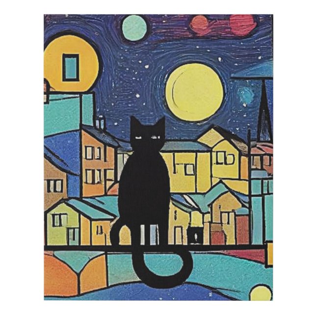 Black Cat at night 2 Faux Canvas Print (Front)