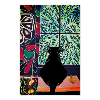 Black Cat at Window Glossy Poster