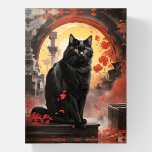 Black Cat Autumn Archway Fall Leaves & Golden Glow Paperweight