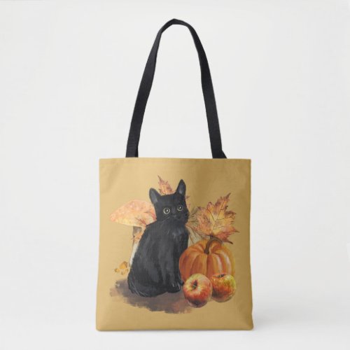 Black Cat Autumn Collage All_Over_Print Tote Bag