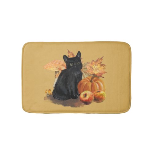 Black Cat Autumn Collage Bath Mats