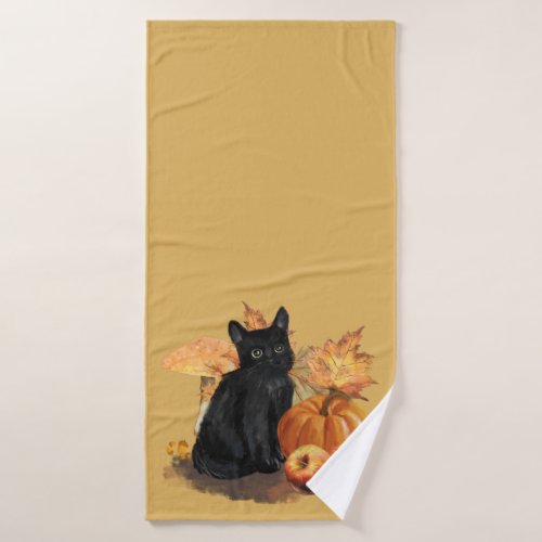 Black Cat Autumn Collage Bath Towel