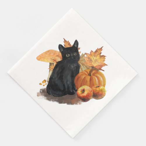 Black Cat Autumn Collage Dinner Paper Napkins