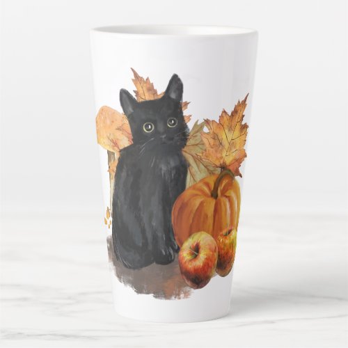 Black Cat Autumn Collage Large Latte Mug