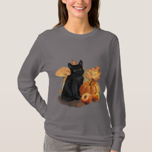 Black Cat Autumn Collage Long Sleeve T-Shirt