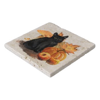 Black Cat Autumn Collage Stone Trivet by FantasyCandy at Zazzle