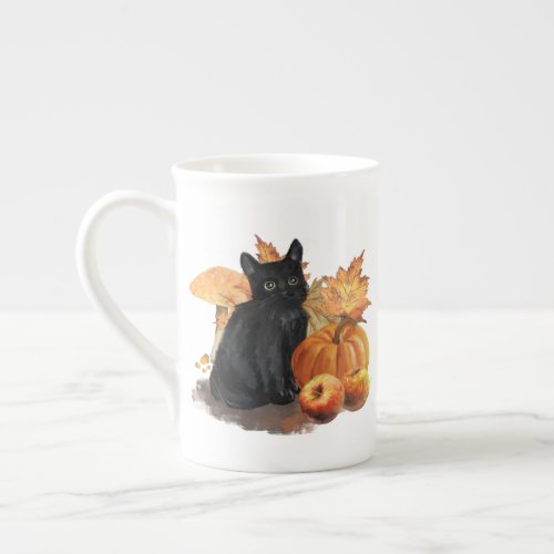 Black Cat Autumn Collage Tea Cup