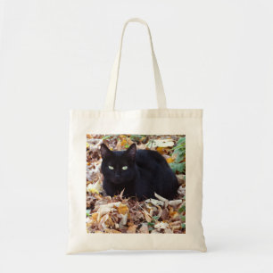 Black cat Autumn leaves Budget Tote