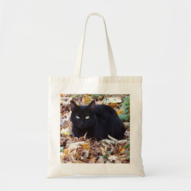 Black cat Autumn leaves Budget Tote (Front)
