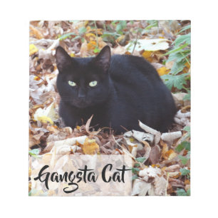 Black cat Autumn leaves Photo Notepad - 40 pages