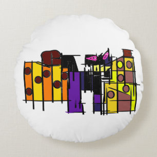 Black cat Autumn now Round Pillow