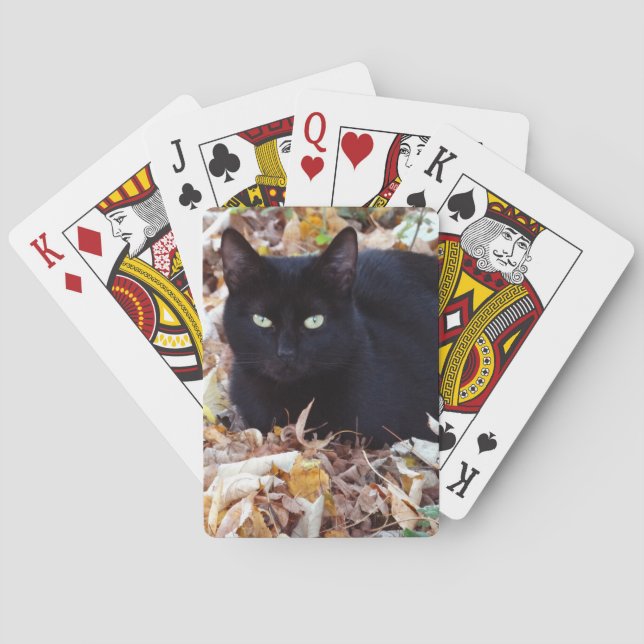 Black Cat Autumn Photo Classic Playing Cards (Back)