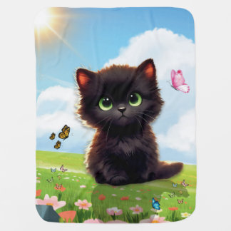 Black Cat Baby Blanket - Cute Kitten Nursery