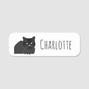 Black Cat Back To School Name Tag