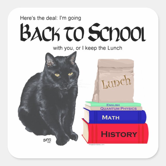 Black Cat Back to School Square Sticker (Front)