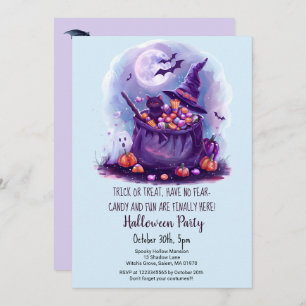 Black Cat Bag of Sweets Witch Hat Halloween party Invitation