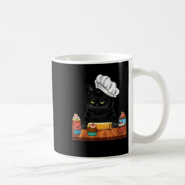 Black Cat Baking Because Murder Is Wrong Cat Lover Coffee Mug (Right)