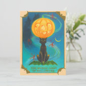 Black Cat Balancing Jack O Lantern Pumpkin (Standing Front)