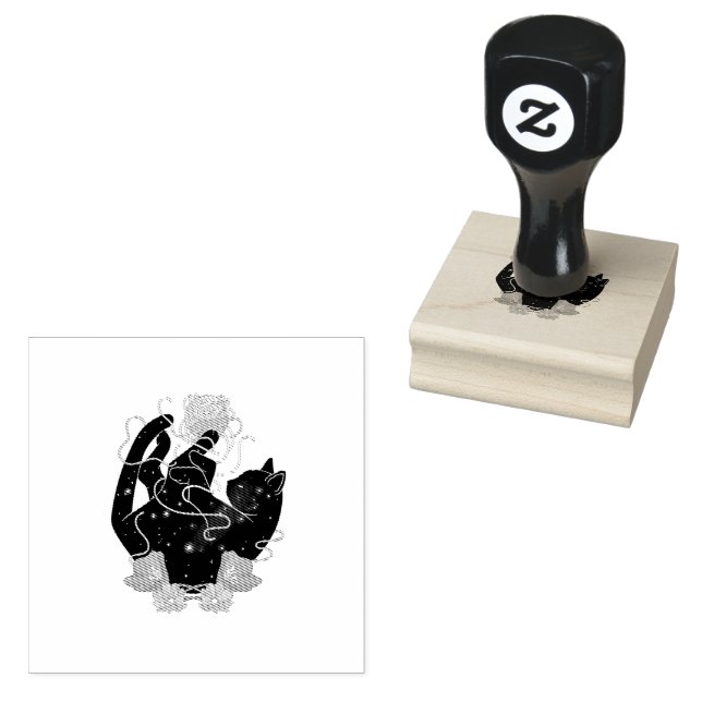 Black Cat Ball of Yarn Rubber Stamp (Stamped)