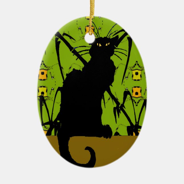 black cat bamboo ceramic ornament (Front)