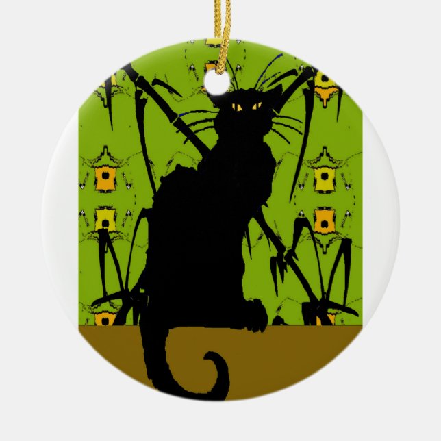 black cat bamboo ceramic ornament (Front)