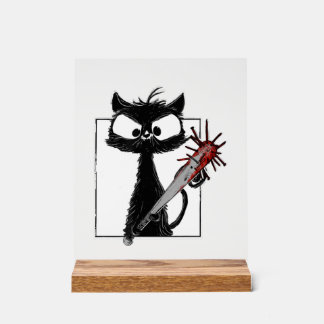 Black Cat Baseball Horror Halloween Acrylic Sign