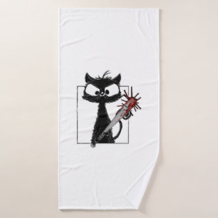 Black Cat Baseball Horror Halloween Bath Towel