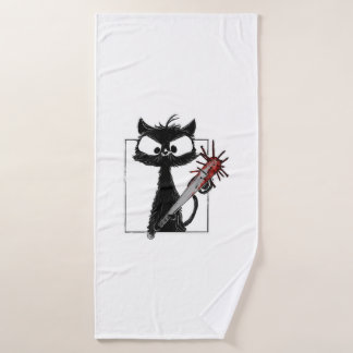 Black Cat Baseball Horror Halloween Bath Towel