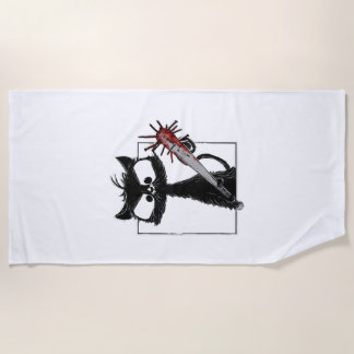Black Cat Baseball Horror Halloween Beach Towel