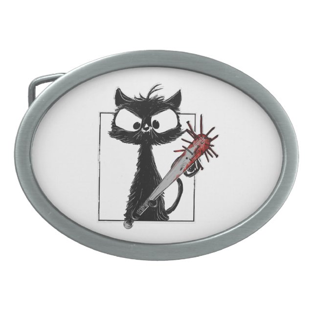 Black Cat Baseball Horror Halloween Belt Buckle (Front)