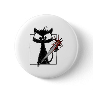 Black Cat Baseball Horror Halloween Button