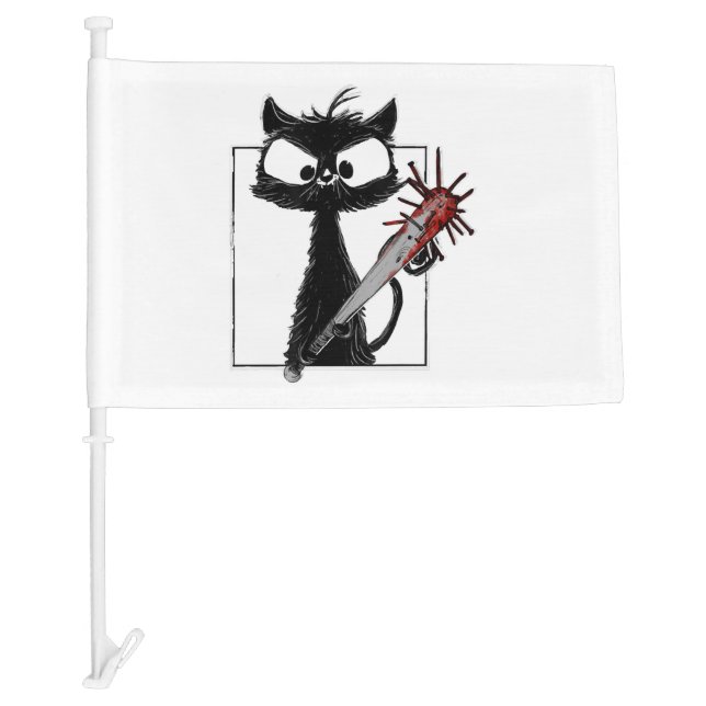 Black Cat Baseball Horror Halloween Car Flag (Front)