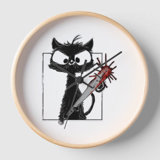 Black Cat Baseball Horror Halloween Clock