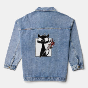 Black Cat Baseball Horror Halloween Denim Jacket