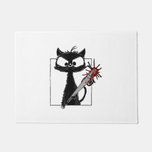 Black Cat Baseball Horror Halloween Doormat