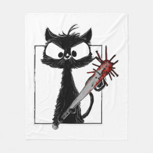 Black Cat Baseball Horror Halloween Fleece Blanket